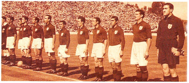 SELECCIÓN DE PORTUGAL. Temporada 1949-50. Sin ordenar: Capela, Barrosa, Félix, Carvalho, Serafim Baptista, Francisco Ferreira, Jesús Correia, Arsénio, Cabrita, Travaços y Albano. SELECCIÓN DE PORTUGAL 2 SELECCIÓN DE ESPAÑA 2. 09/04/1950. IV Copa del Mundo, Brasil 1950: fase de clasificación, partido de vuelta. Lisboa, Portugal, estadio Nacional de Jamor.