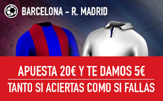 Promocion sportium el clasico 5 euros gratis Barcelona vs Real Madrid 3 diciembre