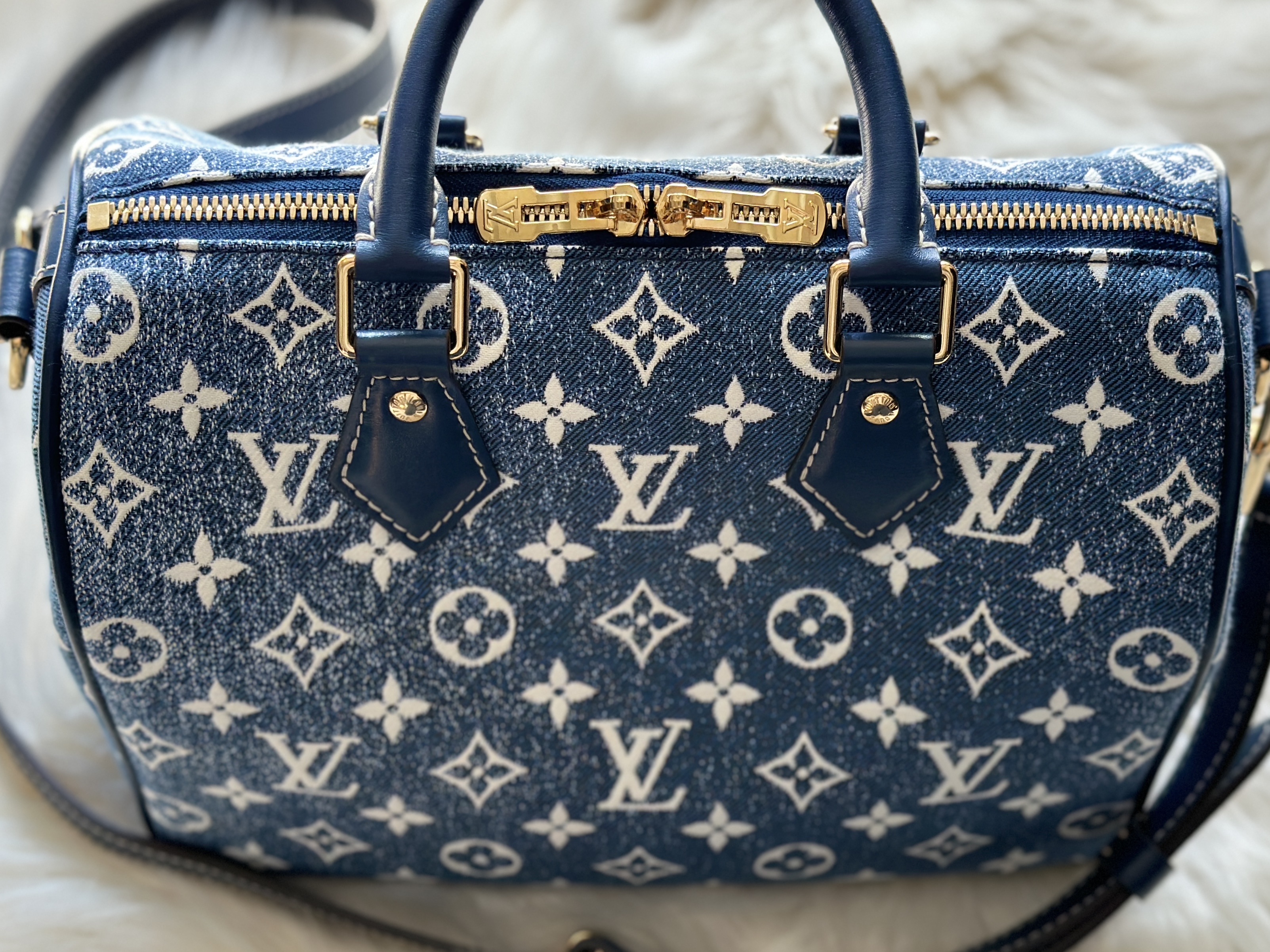 Louis Vuitton Monogram Jacquard Denim Bleu Speedy Bandouliere 25