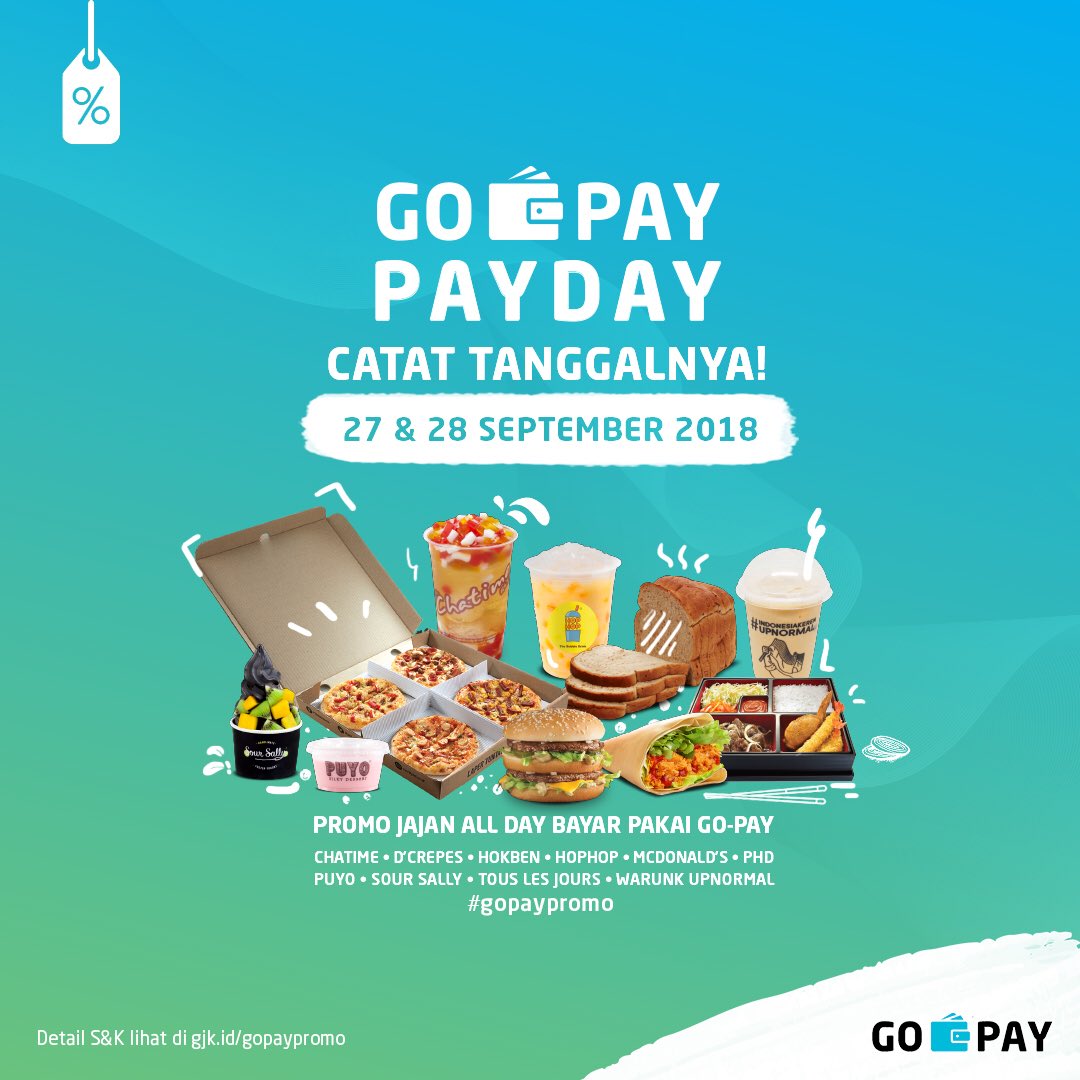 Gojek - Promo Pay Day Cashback 50% di Jajan All Day Pakai GOPAY (s.d 28 Sept 2018)