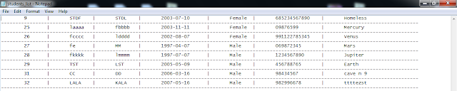 C# Students Information System Source Code - printed students list