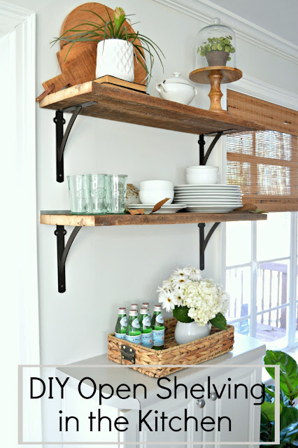 farmhouse kitchen open wood shelves