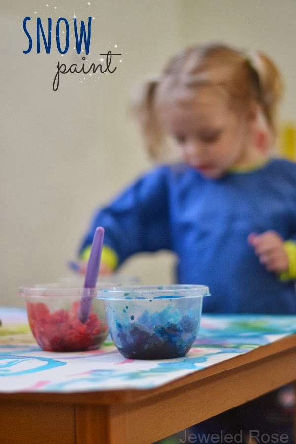 Paint WITH Snow- what a fun activity for the kids and a creative way to play with snow indoors.  {Kids can make the snow paint themselves, too}