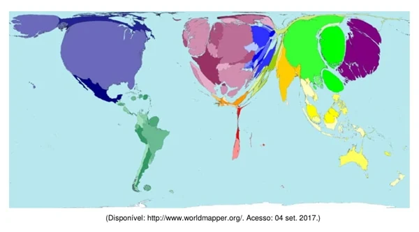 o mapa abaixo é uma anamorfose relacionada ao uso da internet no mundo