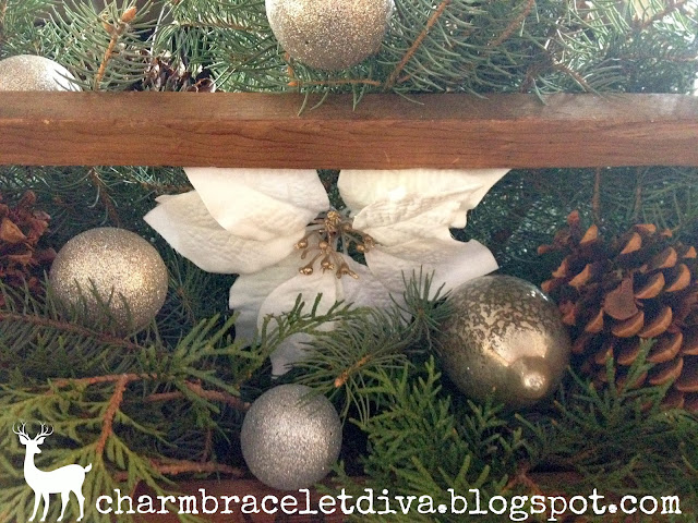 vintage wooden tool box ornaments evergreens Christmas centerpiece