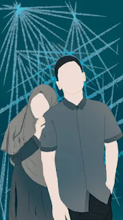 Gambar Kartun Muslimah Couple Romantis Bergandengan Tangan