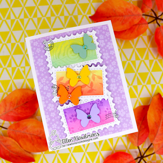 Postage Stamp Inspired Card by Ellen Haxelmans | Framework Die Set, Spring Blooms Paper Pad and Stencils by Newton's Nook Designs #newtonsnook #handmade