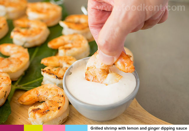 Grilled shrimp with lemon and ginger dipping sauce