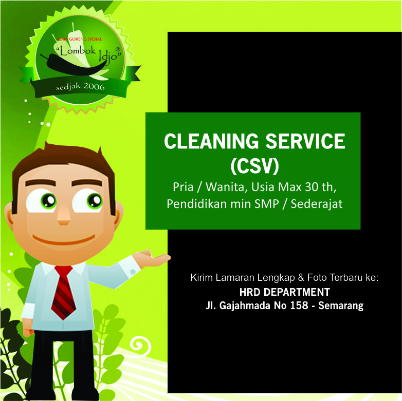 Loker Cleaning Service, Waiter/Waitress, Dishwasher, Staff Dapur di RM Lombok Idjo Semarang