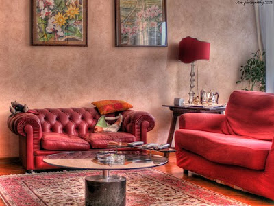 Red Color Themed Living Room