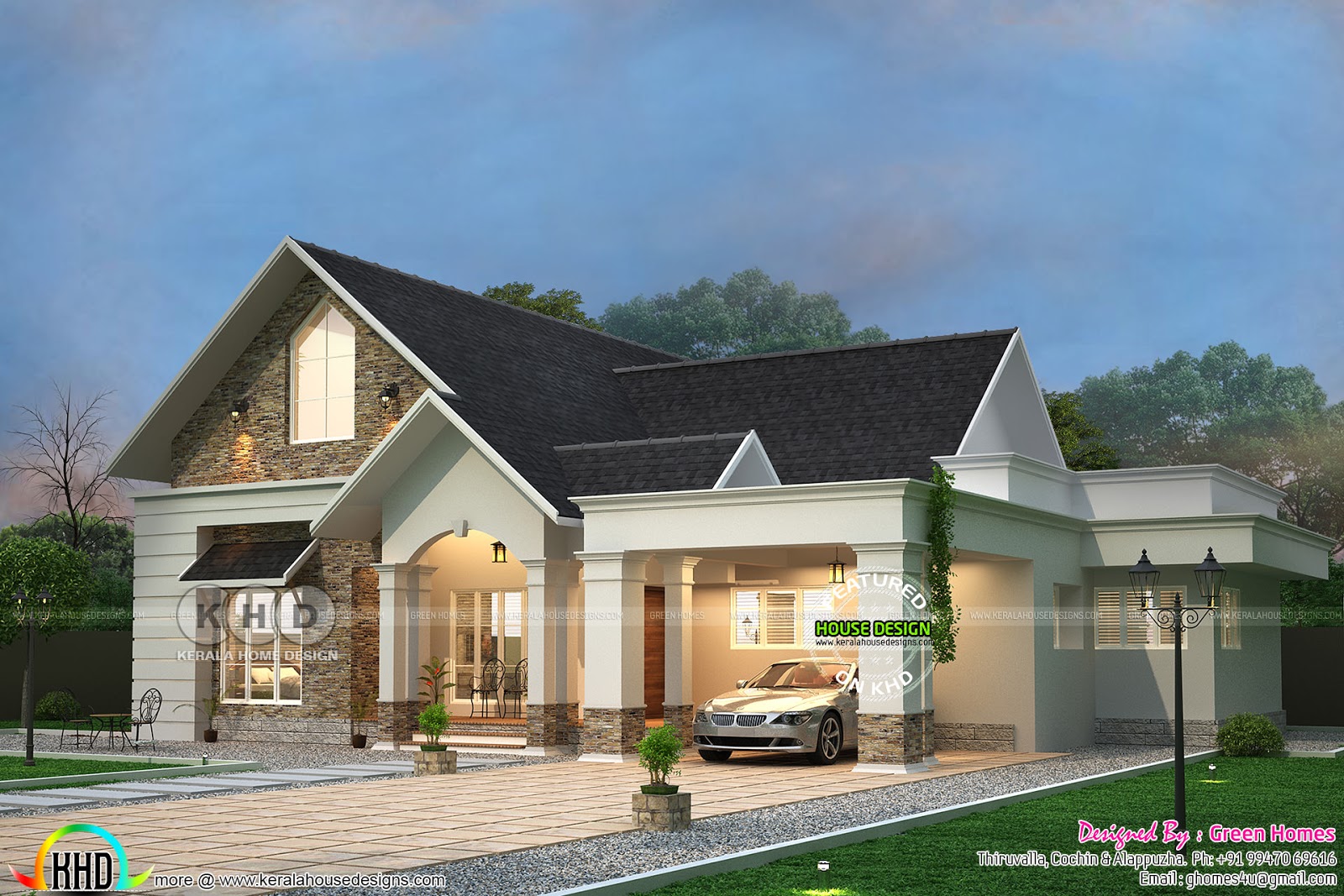 3 Bedroom sloped roof  bungalow  architecture Kerala home  
