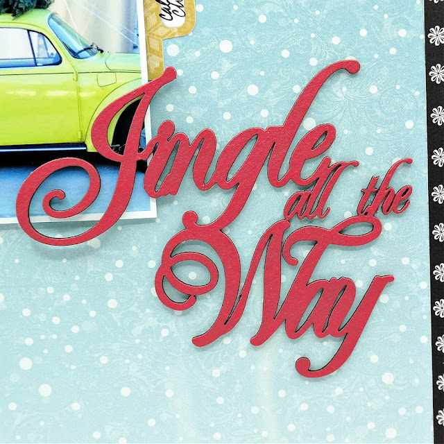 Jingle all the Way Chipboard Title with Red Acrylic Paint on a Christmas Scrapbook Layout