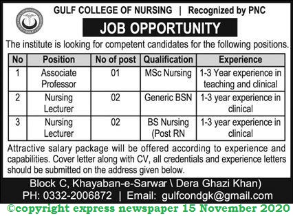 Gulf College of Nursing Latest jobs 2020