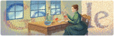 Marie Curie doodle de Google Marie Curie logo de Google doodle 7 de noviembre