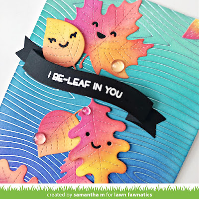 I Be-Leaf in You Card by Samantha Mann for Lawn Fawnatics Challenge, Lawn Fawn, Hot Foil, Autumn, Fall, Distress Inks, Ink Blending, Color Inspiration, #lawnfawnatics #lawnfawn #lawnfawndiecuts #diecutting #distressinks #hotfoil