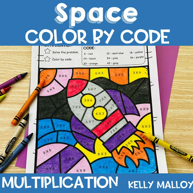 Space Color by Number Multiplication Coloring Pages