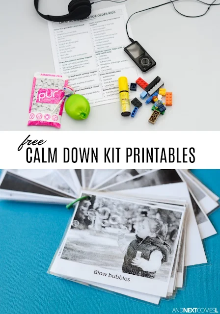 Free printable calming strategies resources to help you put together a calm down kit for kids from And Next Comes L