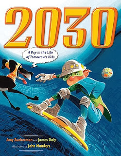 2030: A Day In the Life of Tomorrow's Kids Book cover that has a dog and boy surfing through the inside of a computer