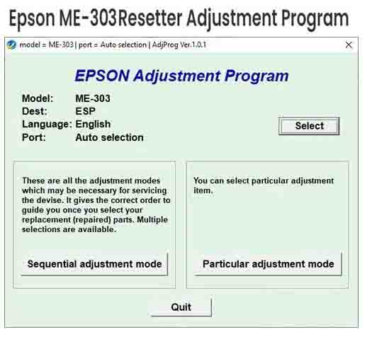 Epson ME-303 Resetter Adjustment Program Tool Free Download