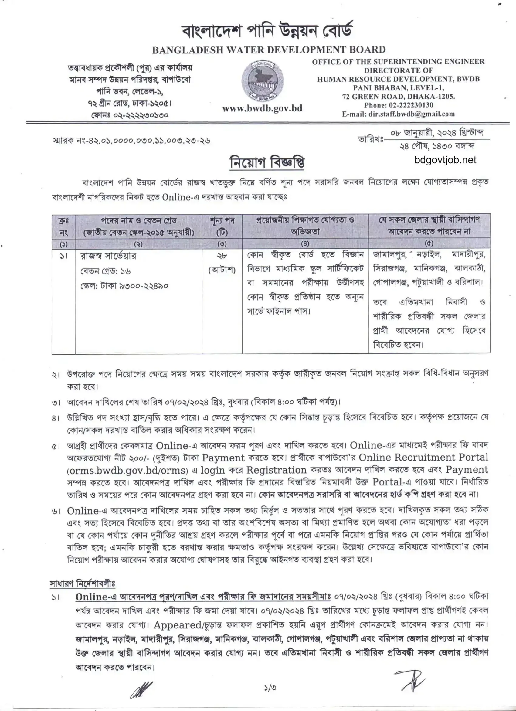 BWDB Job Circular 2024