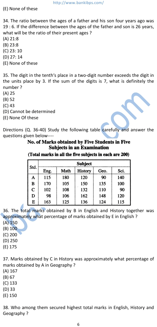 bank aptitude test papers