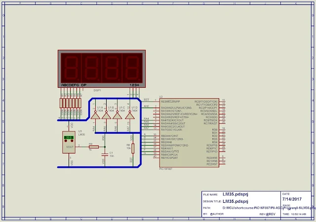 PIC16F887 ADC interfaces to LM35 thermometer