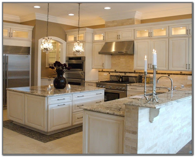 antique white kitchen cabinets with granite countertops