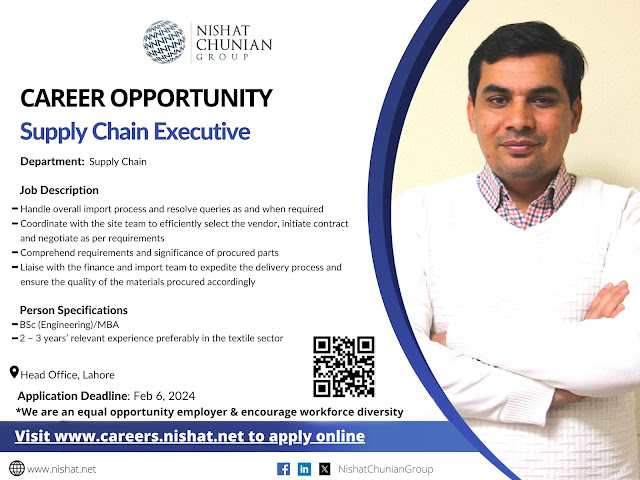 Nishat Chunian Group NCG Latest Jobs in Lahore Supply Chain Executive 2024
