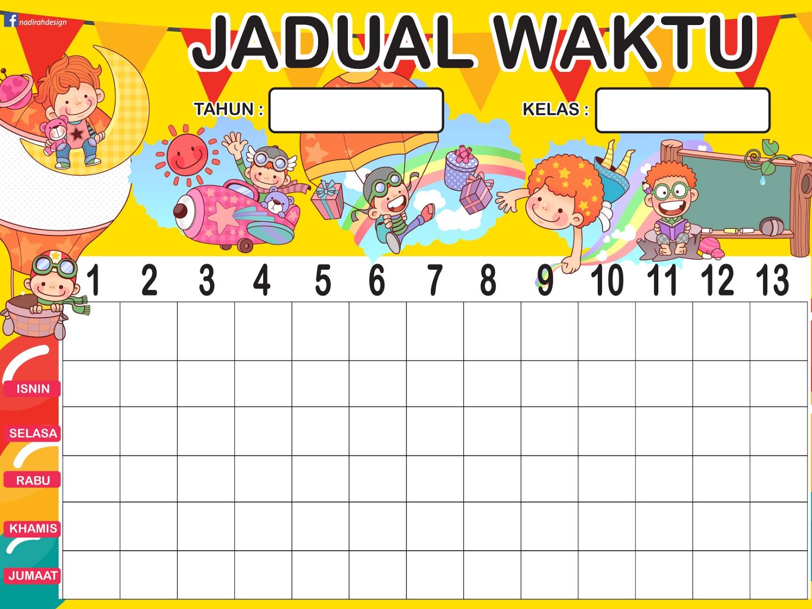 Template Jadual Waktu Kelas Dan Guru Xd