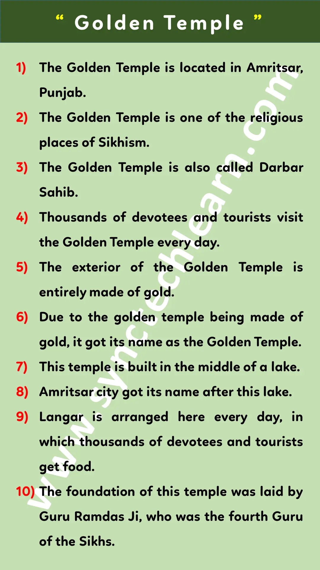 10 lines on golden temple in english