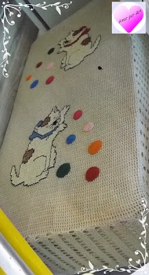 Colcha Infantil de crochê filé com gatinho e com gráfico