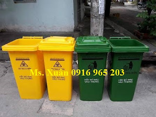 Thùng rác y tế 120 lít xanh, vàng bệnh viện có logo