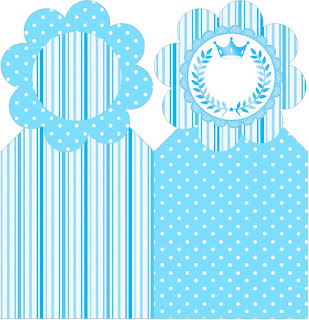 Light Blue Crown in Stripes and Polka Dots  Free Party Printables for a Quinceanera Party.