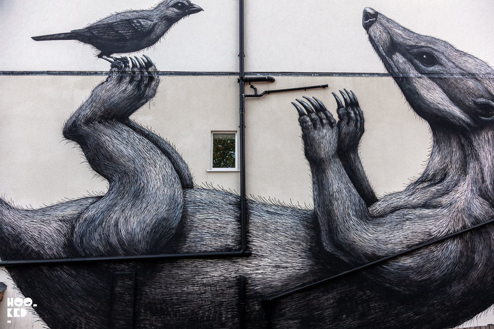 Close-up of Walthamstow Street art Mural By Belgian Street Artist ROA