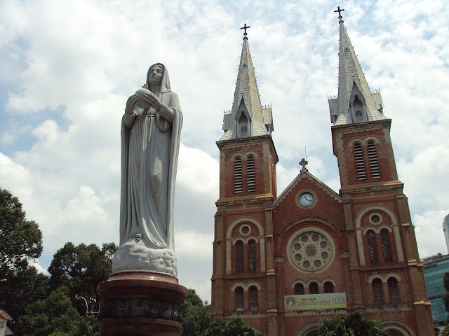 notre dame and statue of Mary, saigon, vietnam
