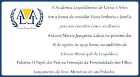 Convite para lançamento de livro e palestra do acadêmico Antonio Marcio