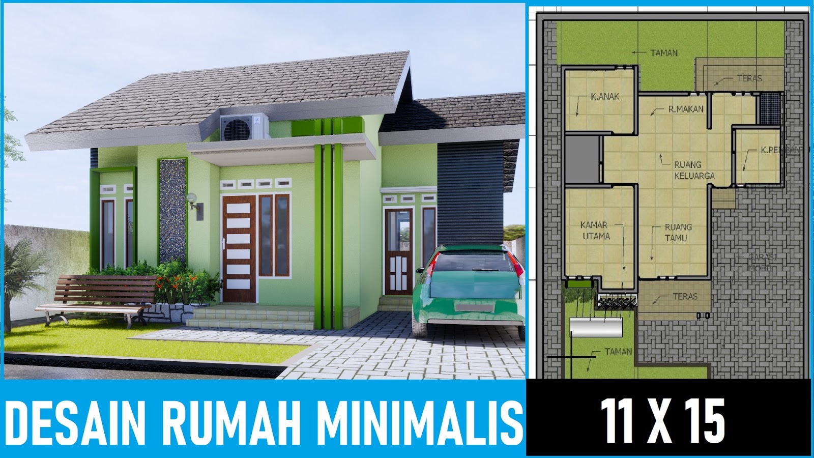 Desain Rumah Minimalis 11x15 Hijau Bolu Pandan DESAIN RUMAH MINIMALIS