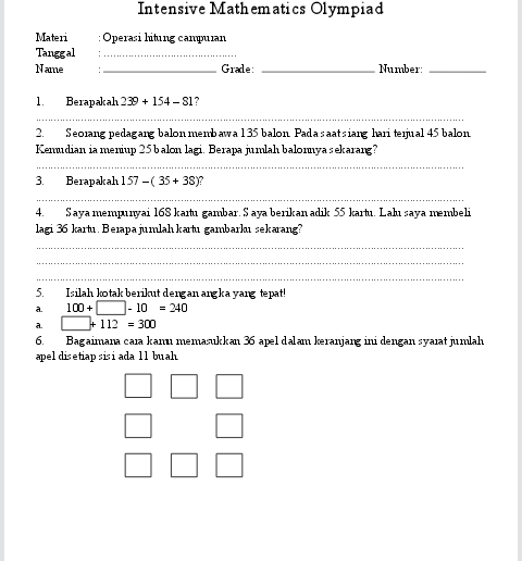 SOAL OLIMPIADE MATEMATIKA KELAS 2 SD