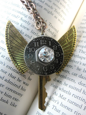 Steampunk style winged key necklace