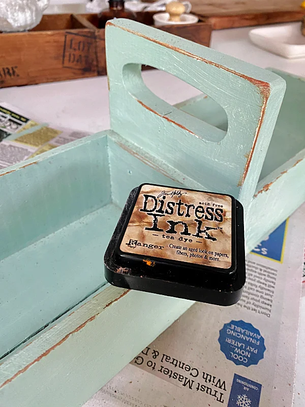 Distress stamp pad and wooden crate