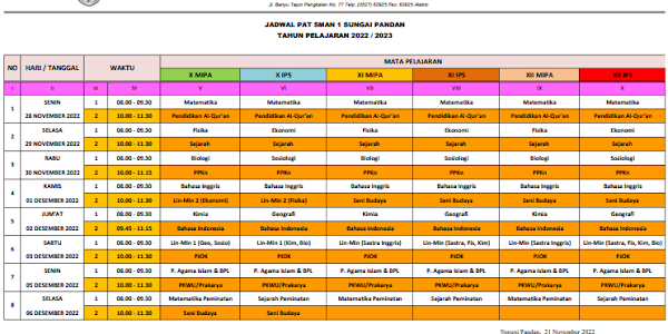 Jadwal UAS 2022