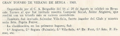 Fragmento de un boletín sobre el Torneo de Ajedrez de Berga 1960