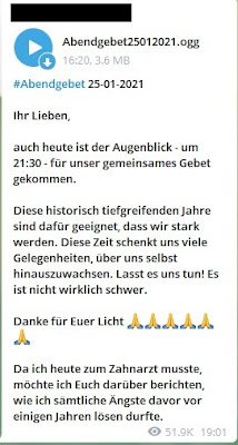 Mitteilung einer anonymen Kanal-Betreibenden an ihre Abonnent*innen (Anonyme Userin via Telegram https://telegram.org/ abgerufen am 25.01.2021)