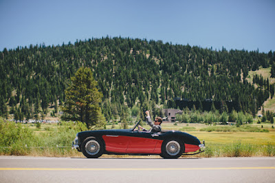 Groom heading to the ceremony in a classic sports car l Gatekeeper's Museum Tahoe l Sun + Life Photo l Johnny B Video l Take the Cake Event Planning