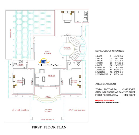 First floor plan of beautiful double story house - 3350 Sq. Ft. (311 Sq.M.) (372 Square Yards) - April 2012