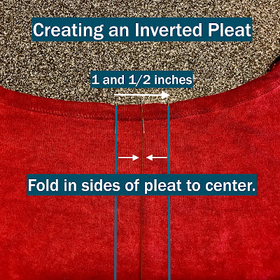 Red top shown with instructions to create an inverted pleat down center of top.