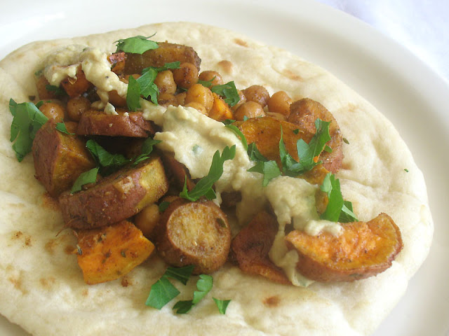 Vegetarian sweet potato and chickpea wraps