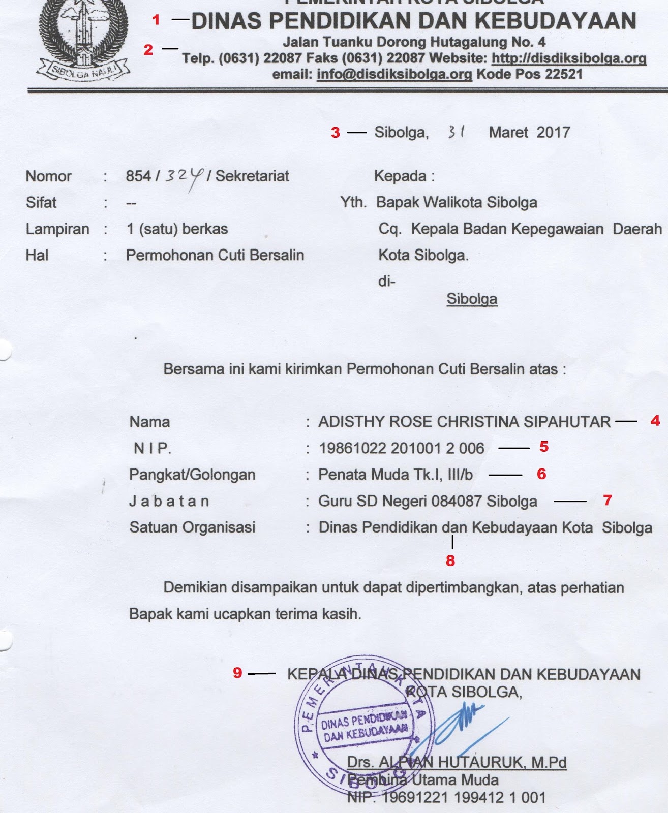 Contoh Surat Pengantar Permohonan Cuti Bersalin ASN  PKDP ASN