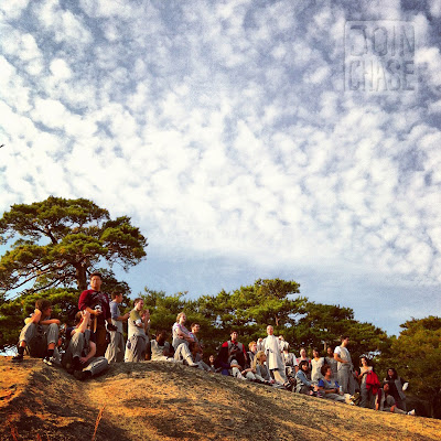 A walking meditation on a cliff near Beopjusa Temple in South Korea.