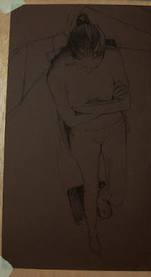 Woman charcoal drawing in progress